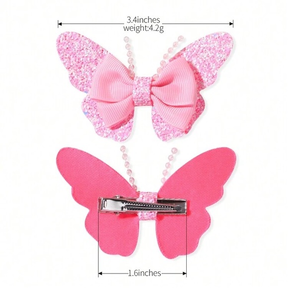 1 Clip Sparkling Beaded Butterfly Fashionable Cute Bow Hair Clips Blue Color - Picture 2 of 3